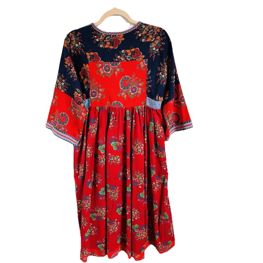 Ulla Johnson Milena Dress Patchwork Cotton/Linen V-neck Midi Size 2 - Picture 10 of 10